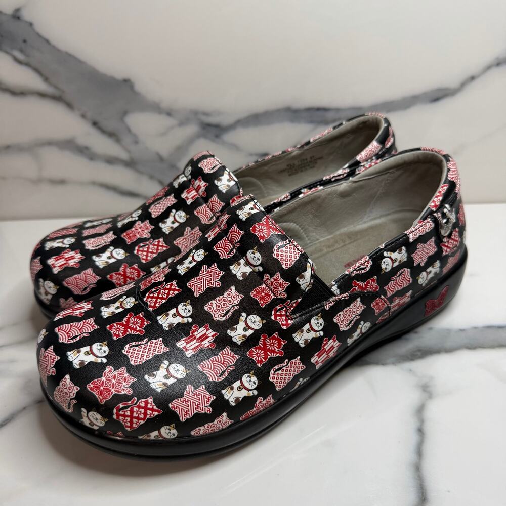 Alegria Wmns Black Leather Lucky Cat Keli Clogs Sz 41 Sz 10.5 Cat Lovers Slip-On - Picture 3 of 7